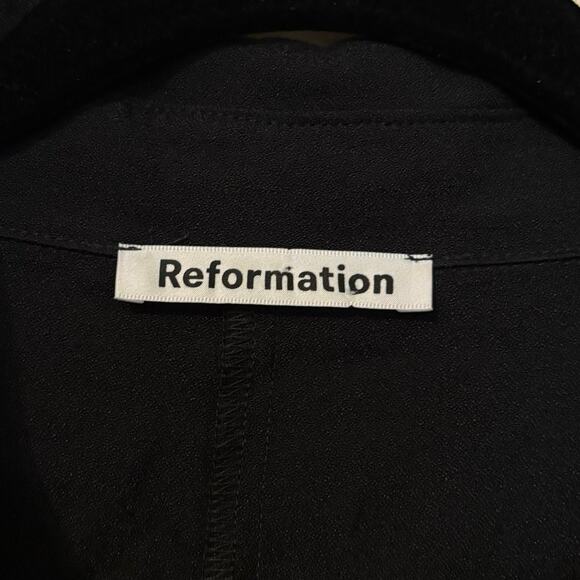 Reformation Black Gold Hugh Crepe Shirt Mini Dress Size 12 - Picture 5 of 10